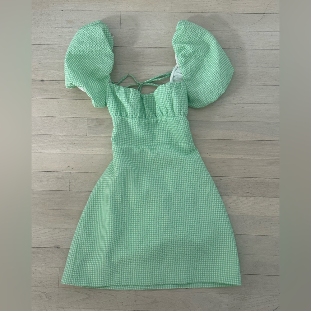 Zara NWT Green Smocked Puff Sleeve Sundress